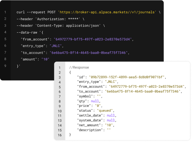 Example API endpoint request and response